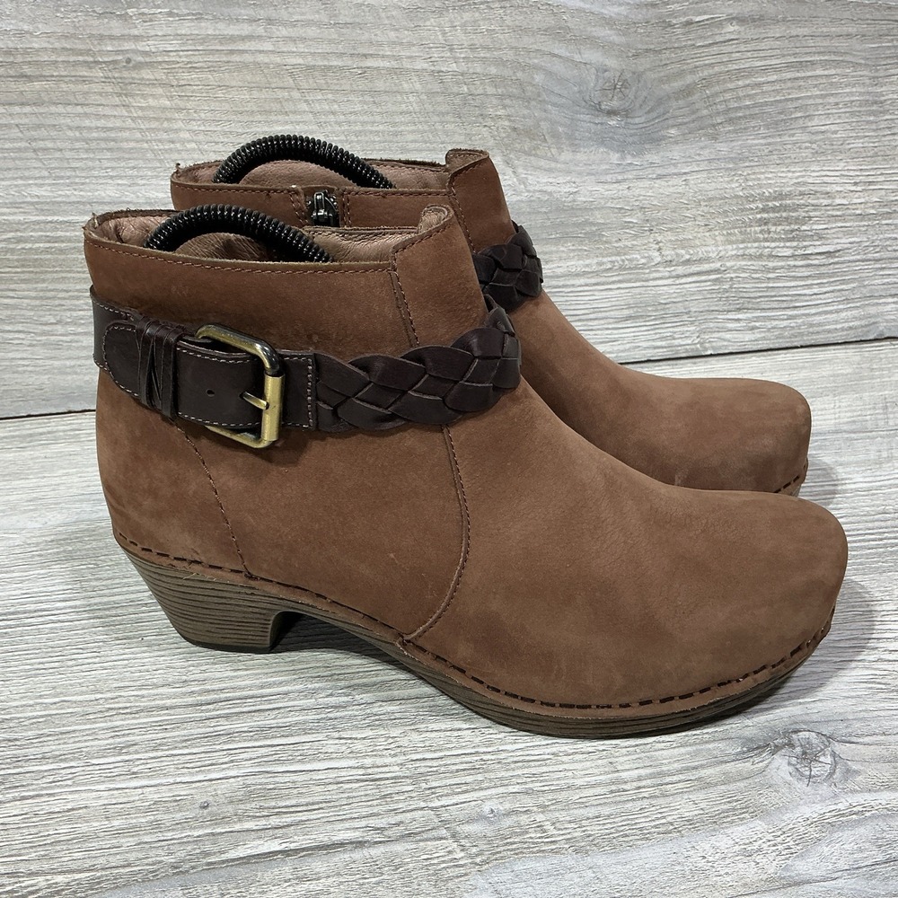 Dansko Women's Michelle Bootie Amber Nubuck Braided Buckle Boots Size 38 US 7.5